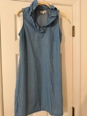 Mud Pie Light Blue Sleeveless Ruffle Collar Dress
